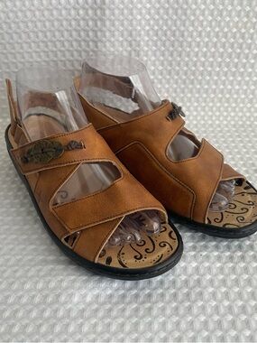 PORTOFINO Sandals Women's Tan Brown  Leather Comfort Shoes Adjustable EU 39 #840